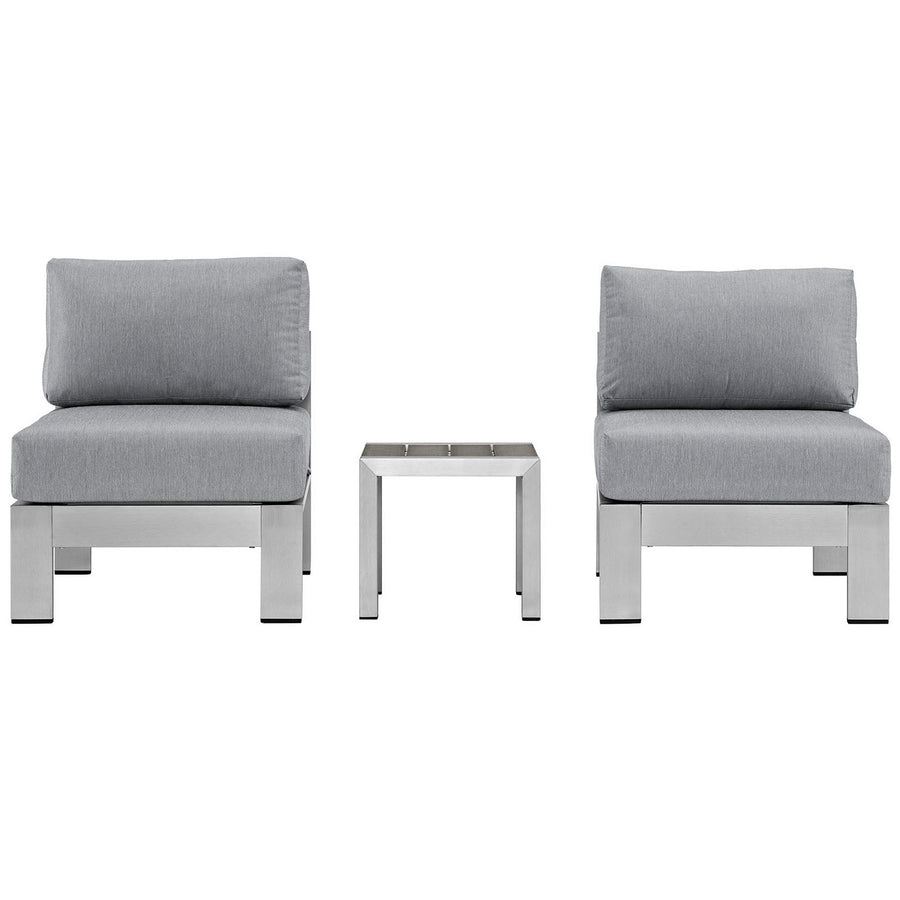 Marlow 3 Piece Outdoor Patio Aluminum Sectional Sofa Set in Silver Gray