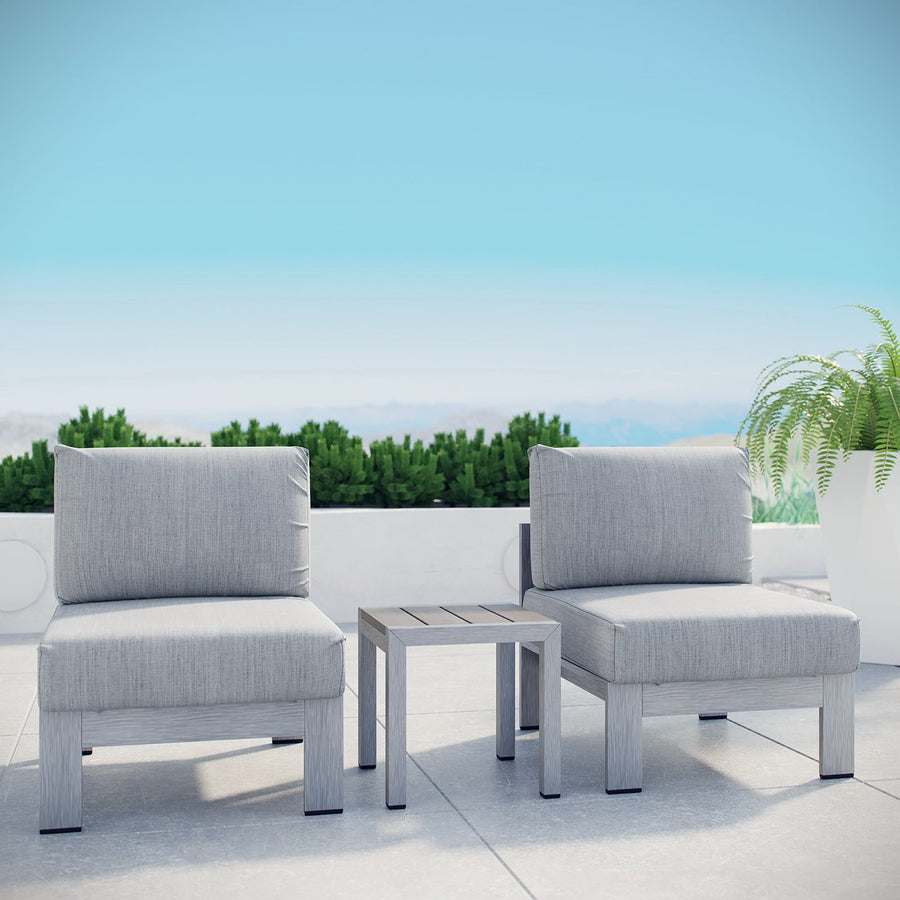 Marlow 3 Piece Outdoor Patio Aluminum Sectional Sofa Set in Silver Gray