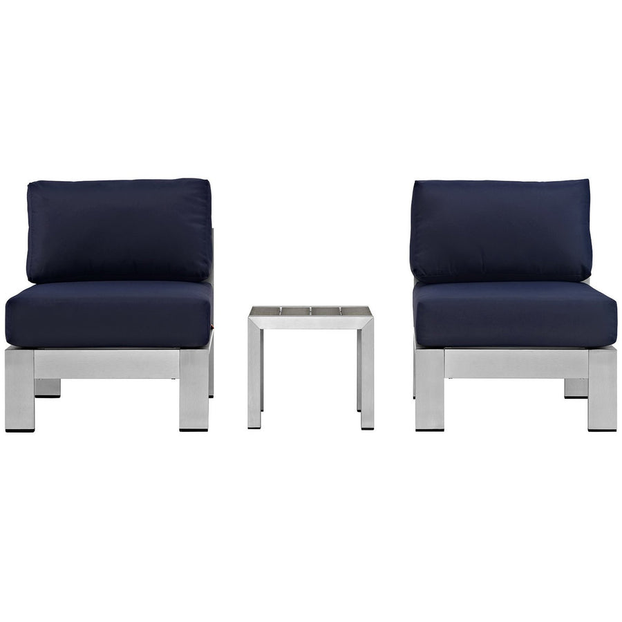 Marlow 3 Piece Outdoor Patio Aluminum Sectional Sofa Set in Silver Navy