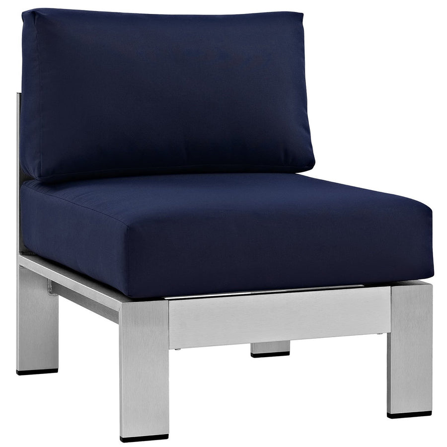 Marlow 3 Piece Outdoor Patio Aluminum Sectional Sofa Set in Silver Navy