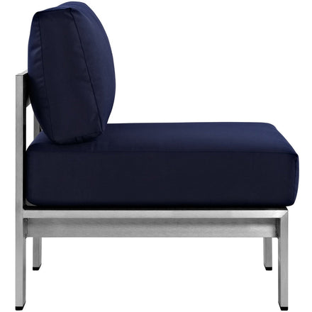 Shore 3 Piece Outdoor Patio Aluminum Sectional Sofa Set in Silver Navy
