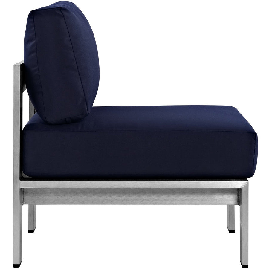 Marlow 3 Piece Outdoor Patio Aluminum Sectional Sofa Set in Silver Navy