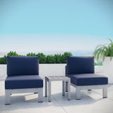 Marlow 3 Piece Outdoor Patio Aluminum Sectional Sofa Set in Silver Navy