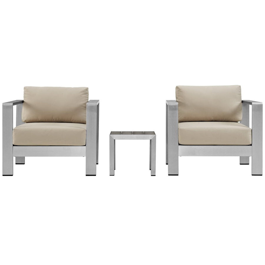 Marlow 3 Piece Outdoor Patio Aluminum Set in Silver Beige