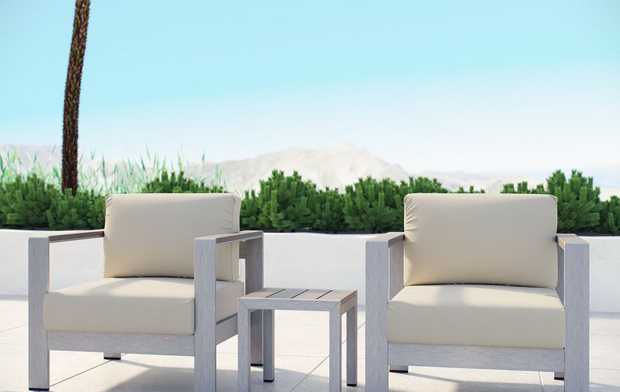 Marlow 3 Piece Outdoor Patio Aluminum Set in Silver Beige