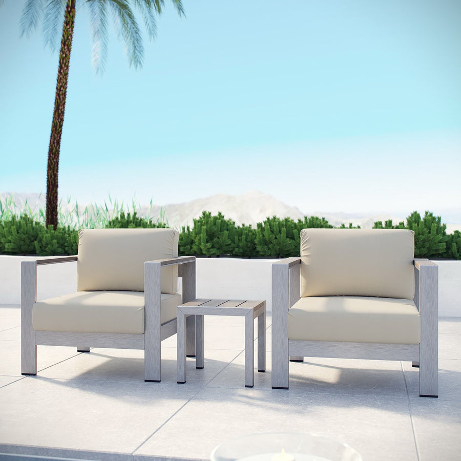 Marlow 3 Piece Outdoor Patio Aluminum Set in Silver Beige