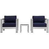 Marlow 3 Piece Outdoor Patio Aluminum Set in Silver Navy