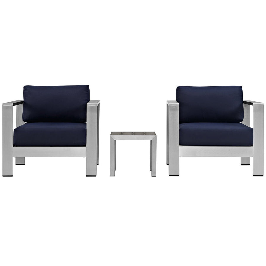 Marlow 3 Piece Outdoor Patio Aluminum Set in Silver Navy