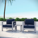 Marlow 3 Piece Outdoor Patio Aluminum Set in Silver Navy