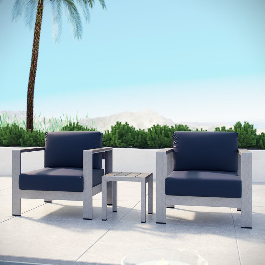 Marlow 3 Piece Outdoor Patio Aluminum Set in Silver Navy