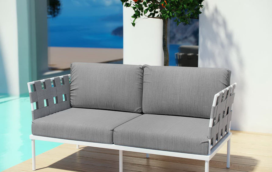 Cliff Outdoor Patio Aluminum Loveseat in White Gray