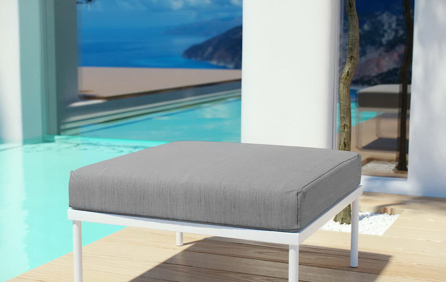 Cliff Outdoor Patio Aluminum Ottoman in White Gray