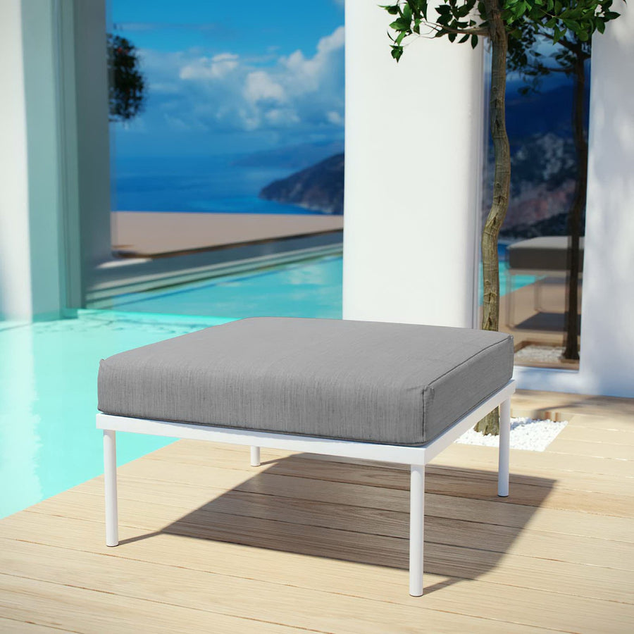 Cliff Outdoor Patio Aluminum Ottoman in White Gray
