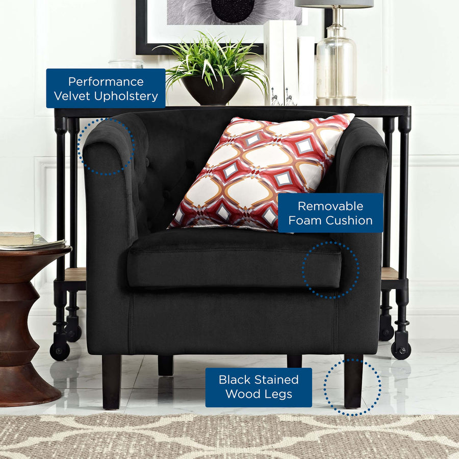 Hadley Performance Velvet Armchair in Black