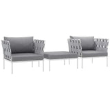 Cliff 3 Piece Outdoor Patio Aluminum Sectional Sofa Set in White Gray