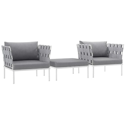 Harmony 3 Piece Outdoor Patio Aluminum Sectional Sofa Set in White Gray