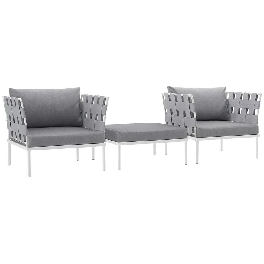 Cliff 3 Piece Outdoor Patio Aluminum Sectional Sofa Set in White Gray
