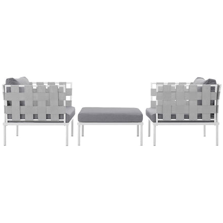 Harmony 3 Piece Outdoor Patio Aluminum Sectional Sofa Set in White Gray