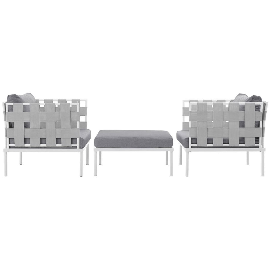 Cliff 3 Piece Outdoor Patio Aluminum Sectional Sofa Set in White Gray