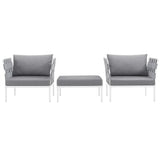 Cliff 3 Piece Outdoor Patio Aluminum Sectional Sofa Set in White Gray