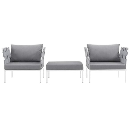 Harmony 3 Piece Outdoor Patio Aluminum Sectional Sofa Set in White Gray