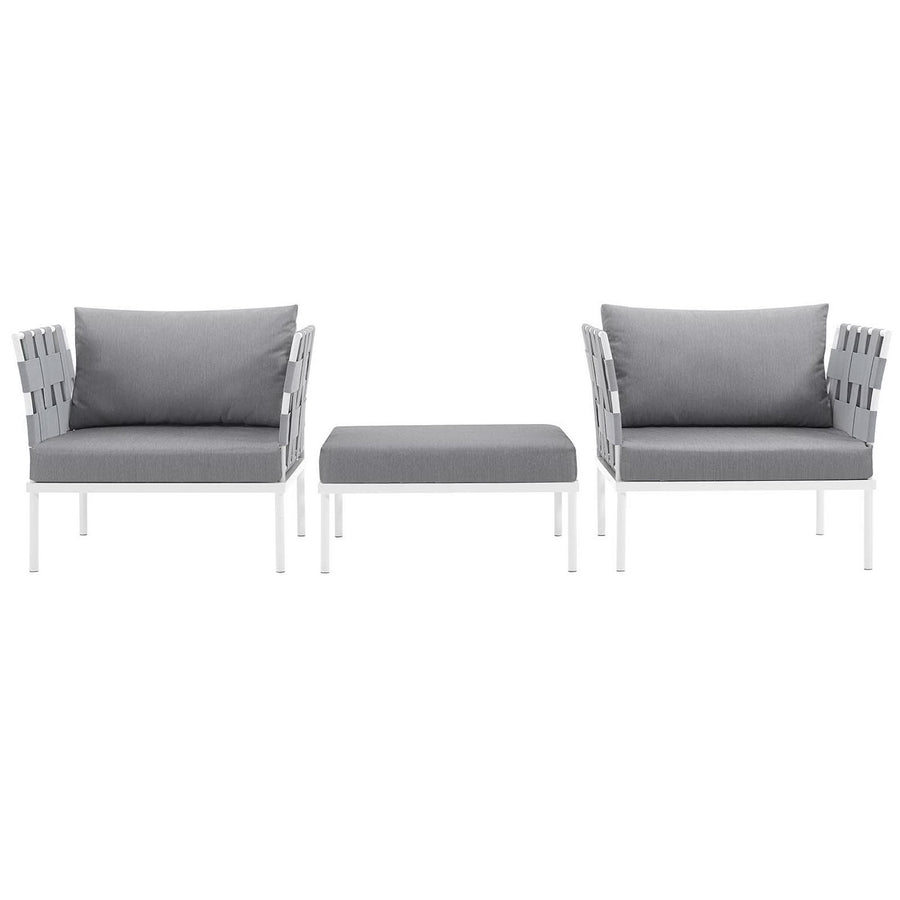 Cliff 3 Piece Outdoor Patio Aluminum Sectional Sofa Set in White Gray