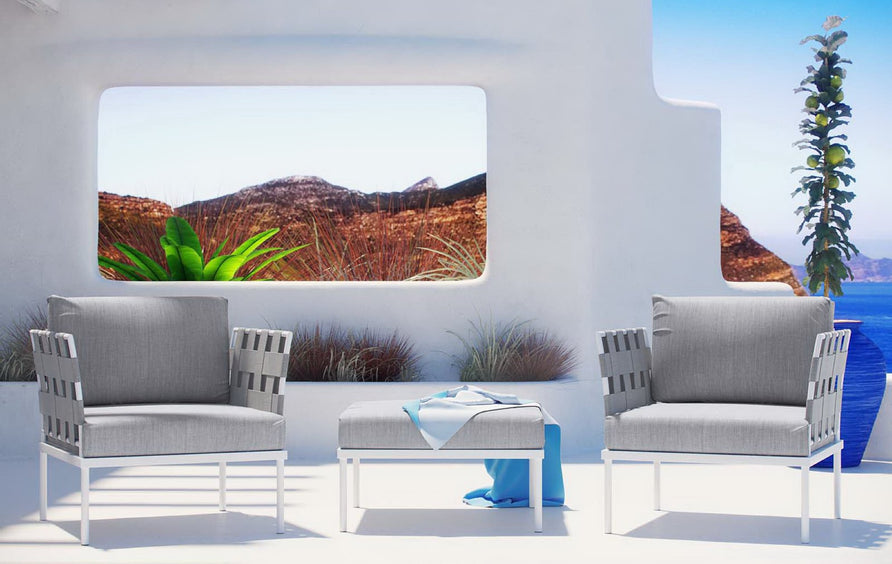 Cliff 3 Piece Outdoor Patio Aluminum Sectional Sofa Set in White Gray