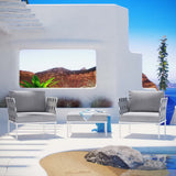Cliff 3 Piece Outdoor Patio Aluminum Sectional Sofa Set in White Gray