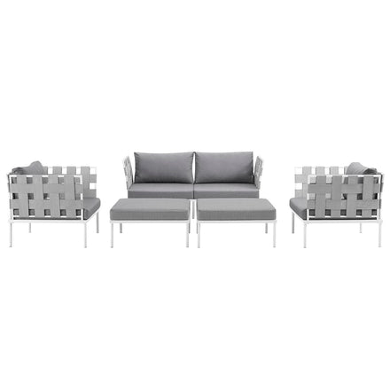 Harmony 5 Piece Outdoor Patio Aluminum Sectional Sofa Set in White Gray