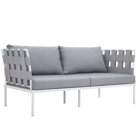 Harmony 5 Piece Outdoor Patio Aluminum Sectional Sofa Set in White Gray