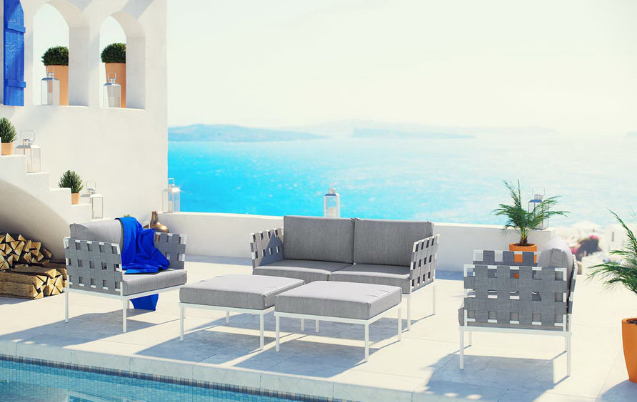 Cliff 5 Piece Outdoor Patio Aluminum Sectional Sofa Set in White Gray