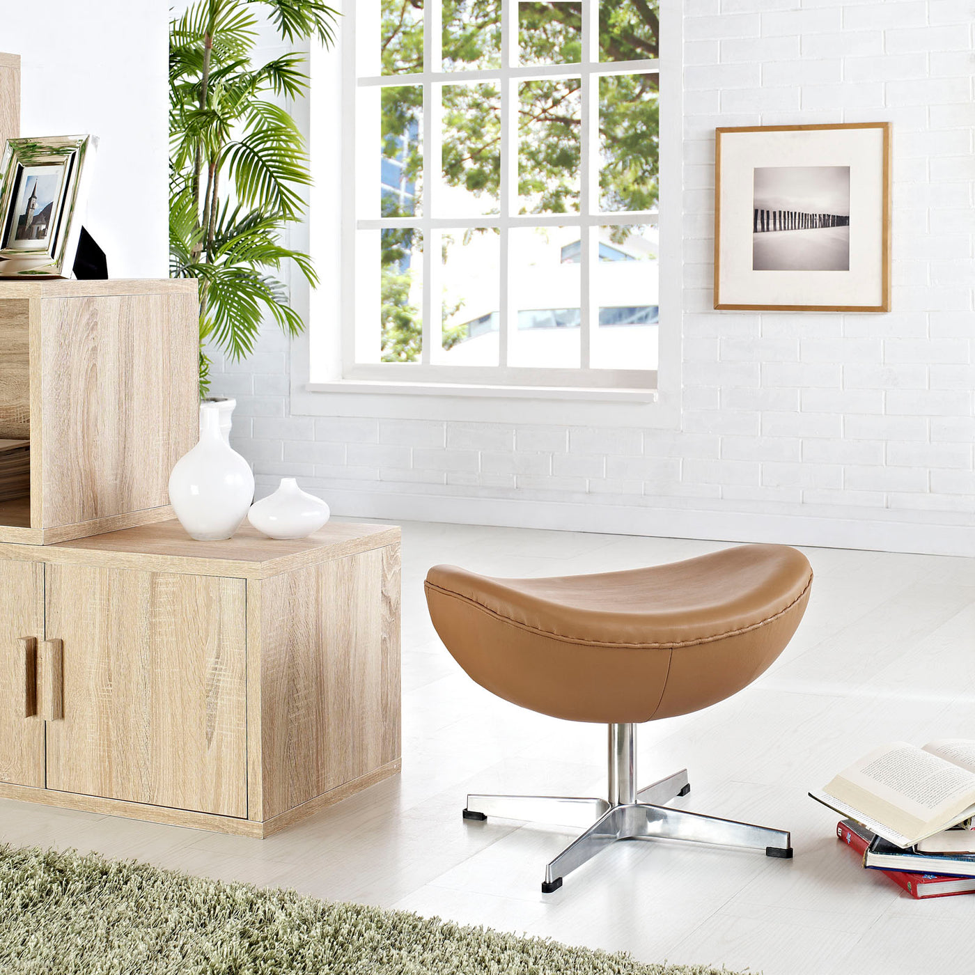 Glove Leather Ottoman by Furniture for America