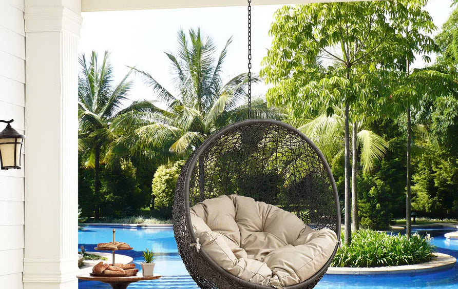 Cornice Outdoor Patio Swing Chair Without Stand in Gray Beige