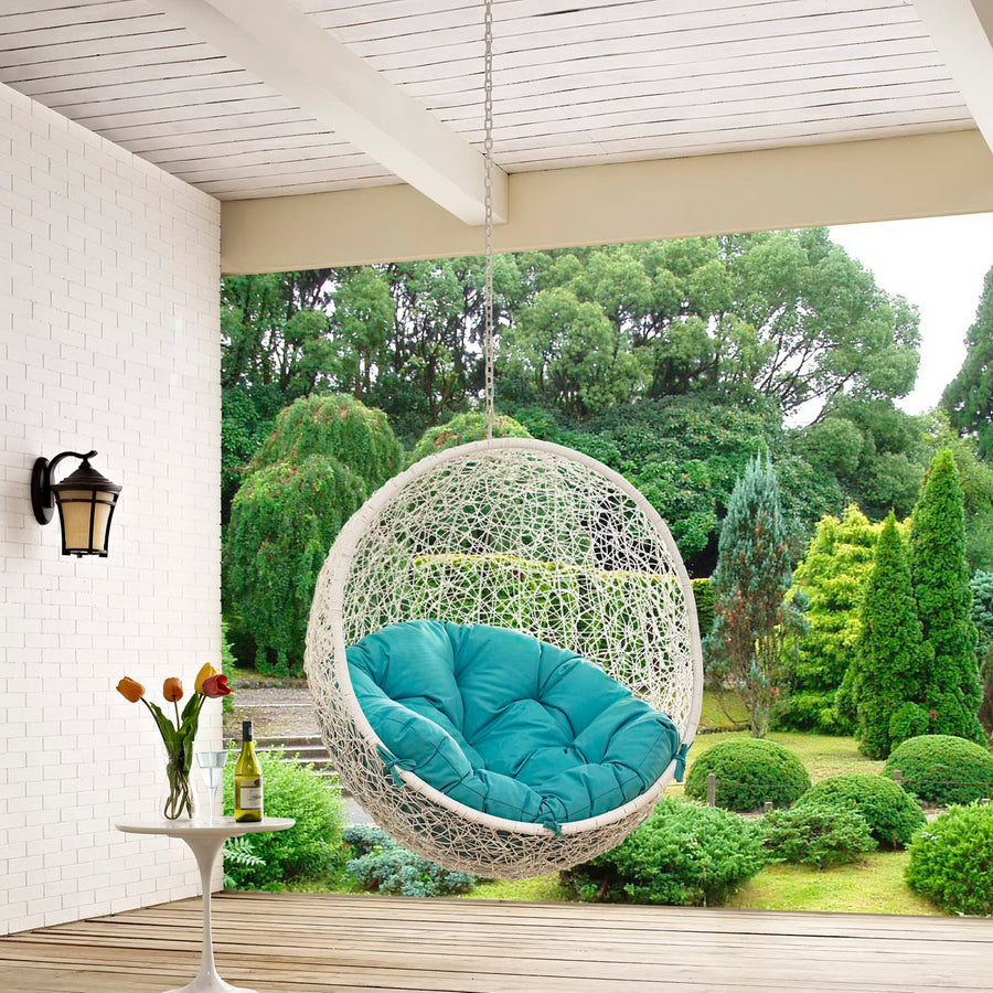 Cornice Outdoor Patio Swing Chair Without Stand in White Turquoise