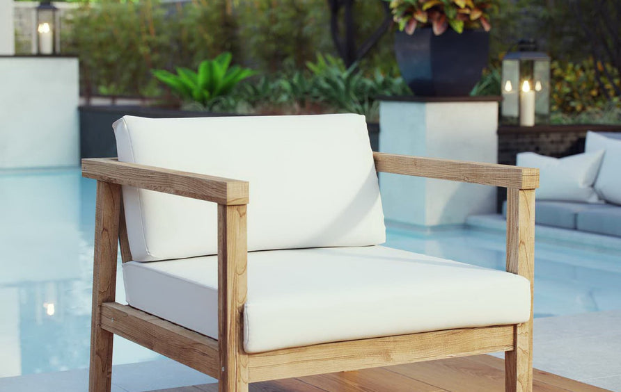 Fable Outdoor Patio Teak Armchair in Natural White