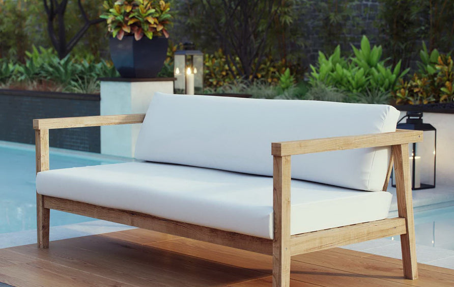 Fable Outdoor Patio Teak Sofa in Natural White