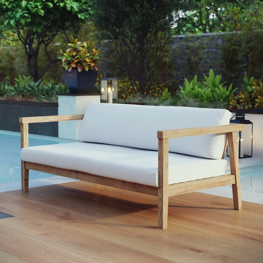 Fable Outdoor Patio Teak Sofa in Natural White