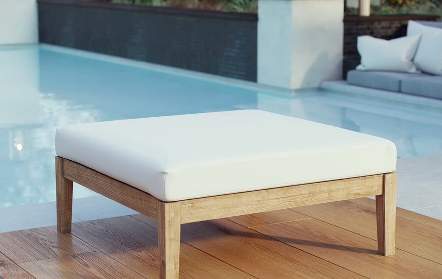Fable Outdoor Patio Teak Ottoman in Natural White