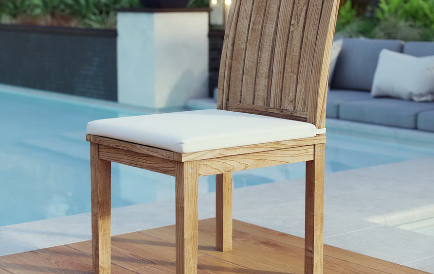 Cove Outdoor Patio Teak Dining Chair in Natural White