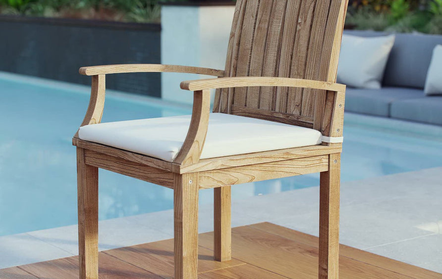Cove Outdoor Patio Teak Dining Chair in Natural White
