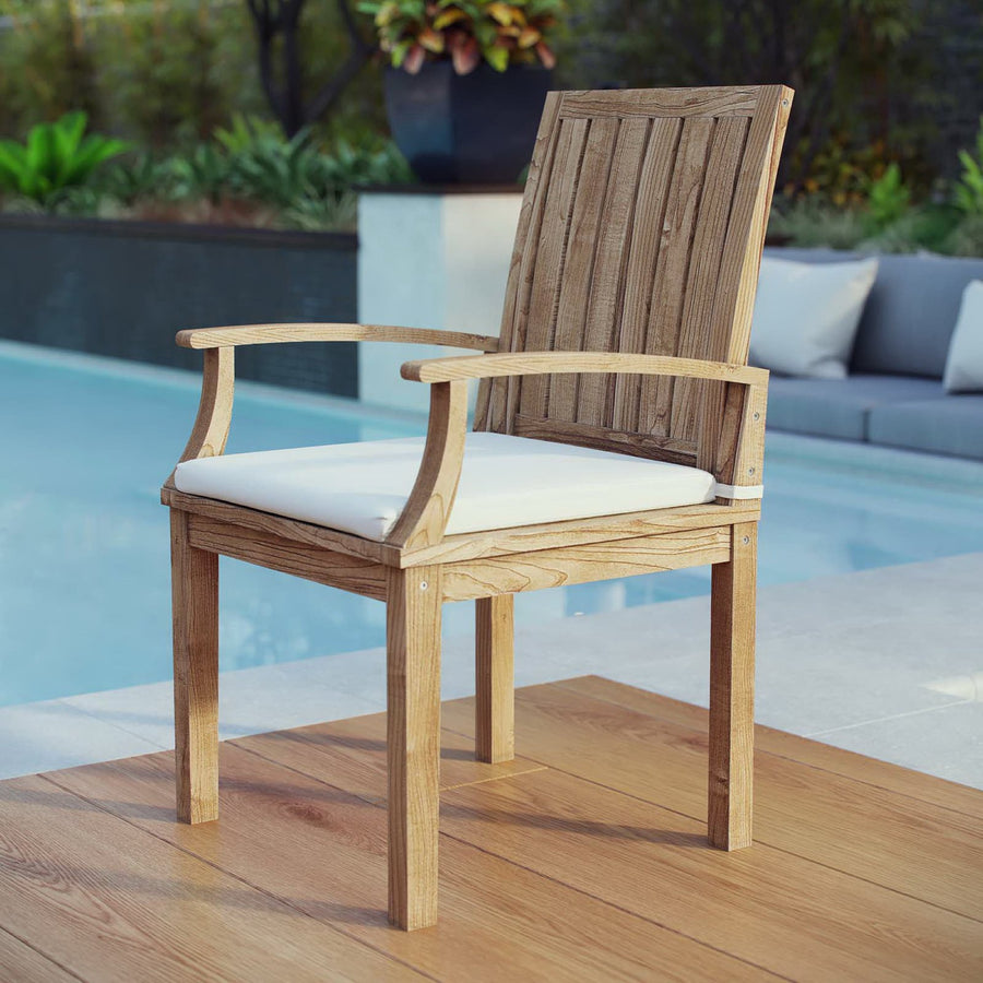 Cove Outdoor Patio Teak Dining Chair in Natural White