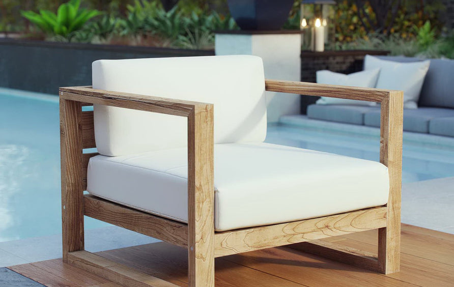 Cedar Outdoor Patio Teak Armchair in Natural White