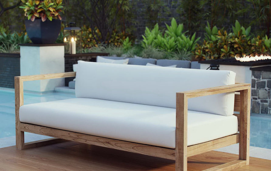 Cedar Outdoor Patio Teak Sofa in Natural White