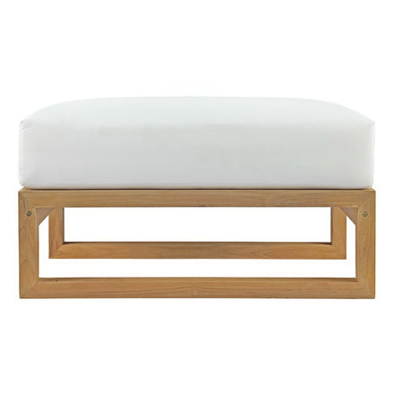 Upland Outdoor Patio Teak Ottoman in Natural White