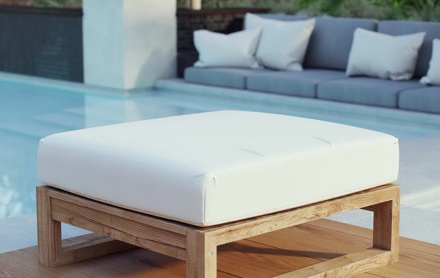 Cedar Outdoor Patio Teak Ottoman in Natural White