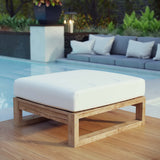 Cedar Outdoor Patio Teak Ottoman in Natural White