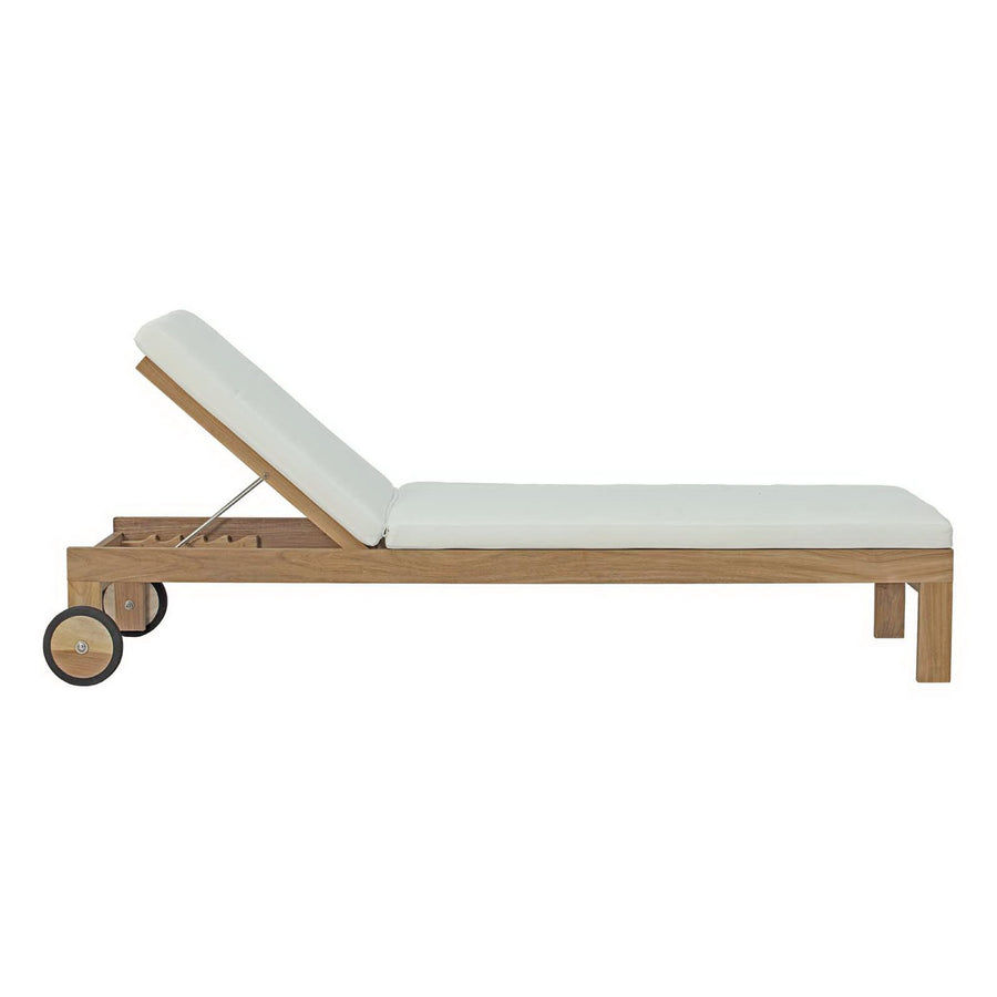 Cedar Outdoor Patio Teak Chaise in Natural White