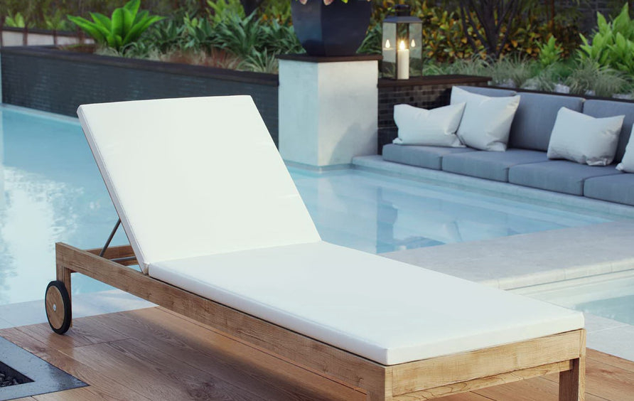 Cedar Outdoor Patio Teak Chaise in Natural White