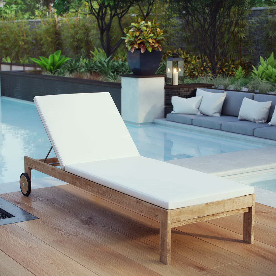 Cedar Outdoor Patio Teak Chaise in Natural White