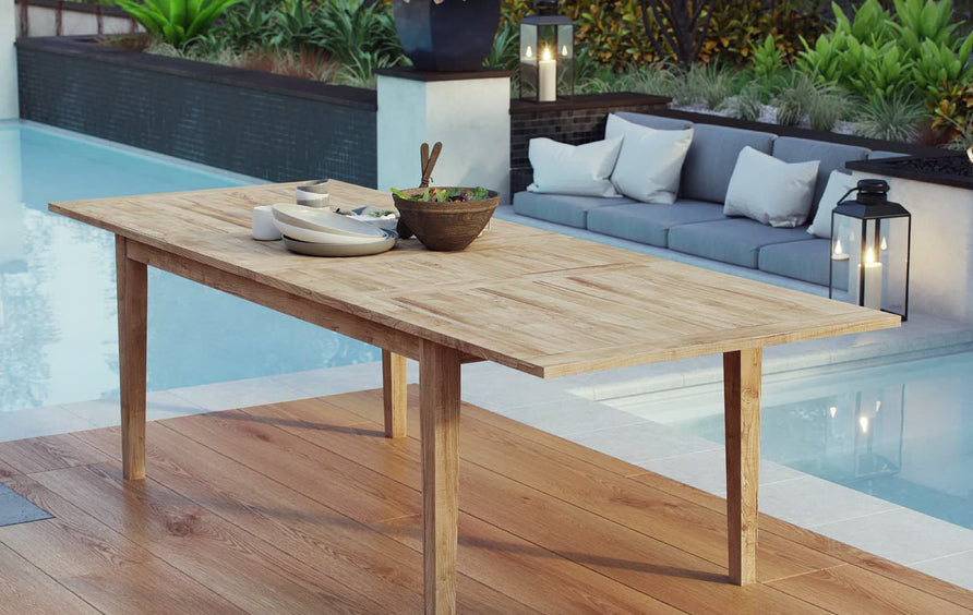 Cove Extendable Outdoor Patio Teak Dining Table in Natural